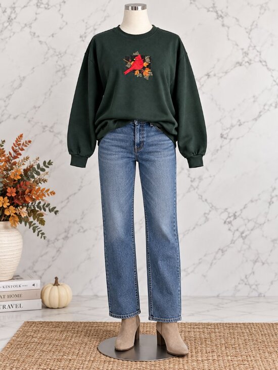 To Stitch by Morning Sun Tops - Vintage Top Stitch Morning Sun Cardinal Embroidered Sweatshirt XL dark green